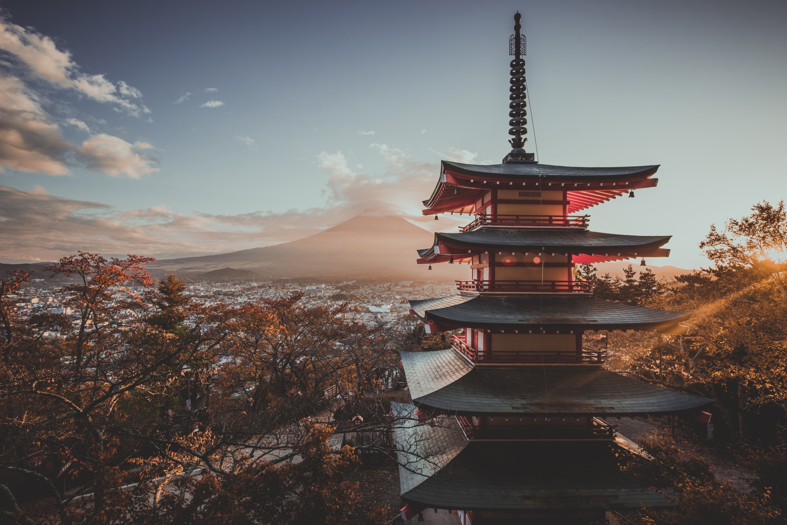 Chureito pagoda at Fuji mountain. Beautiful japanese landmarks and landscapes