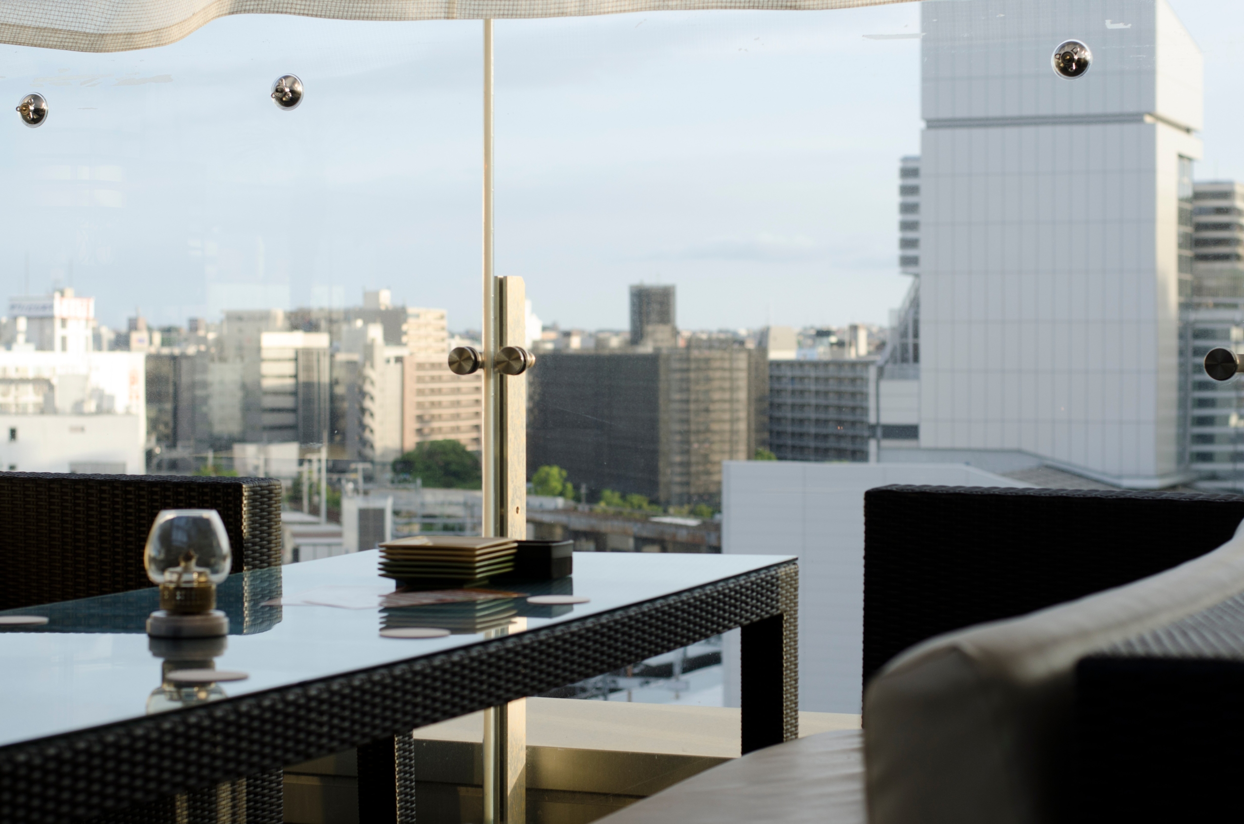 Couches on a terrace.