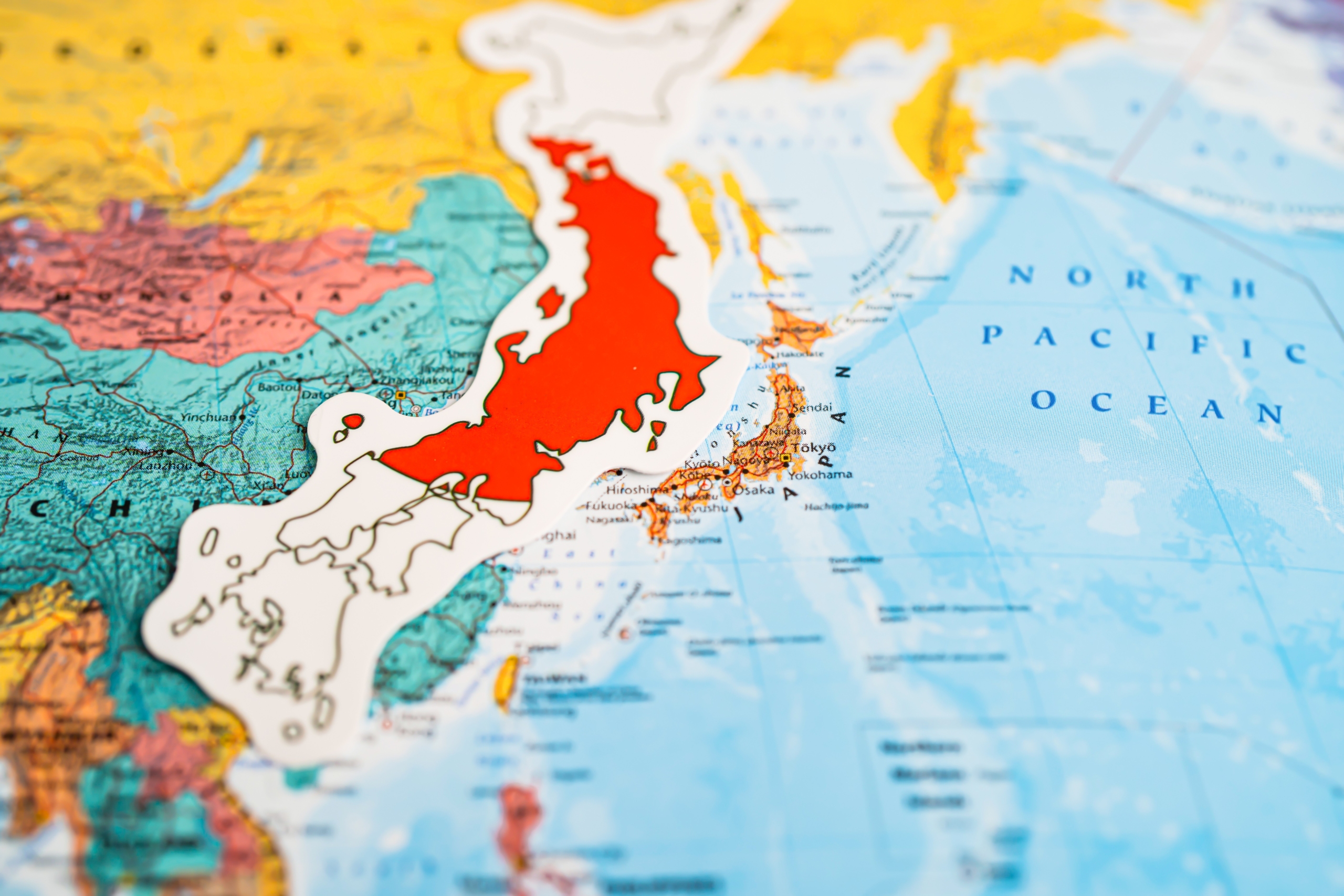 Japan flag on world map background. flag on world map background.