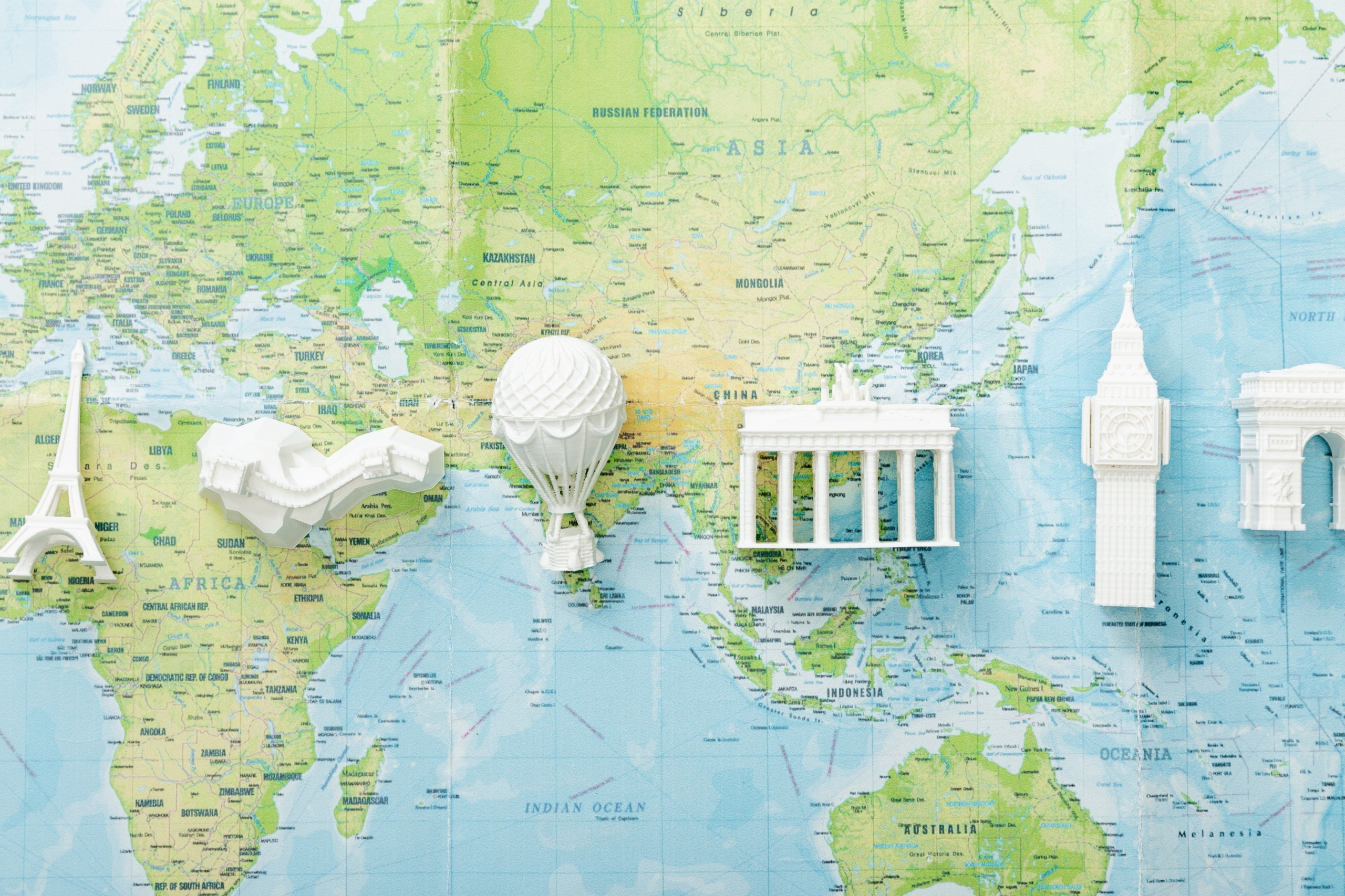 top view of world attractions on map